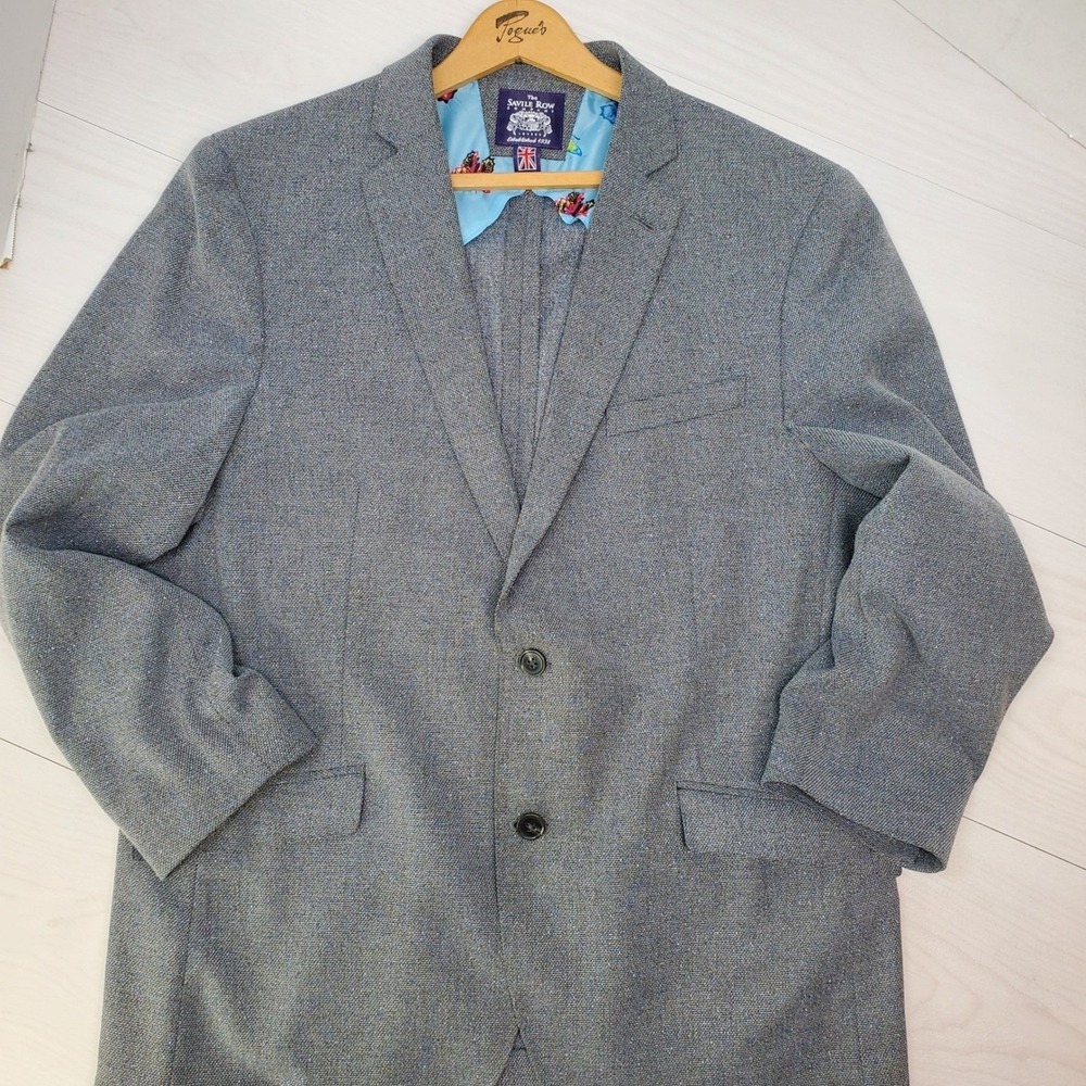 Savile Row Company Shoreditch Blue Grey Textured Blazer Butterfly Lining 44R